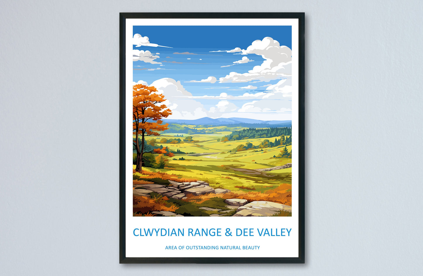 Clwydian Range and Dee Valley Travel Print Wall Art Clwydian Range and Dee Valley Wall Hanging Home Decor Clwydian Range and Dee Valley AONB