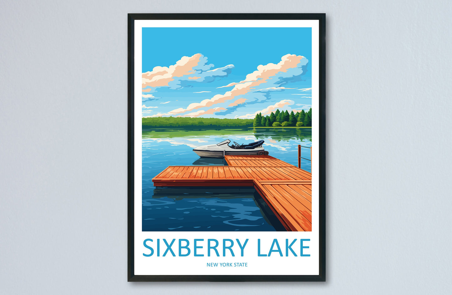 Sixberry Lake Travel Print Wall Art Sixberry Lake Wall Hanging Home Décor Sixberry Lake Gift Art Lovers New York State Art Gift