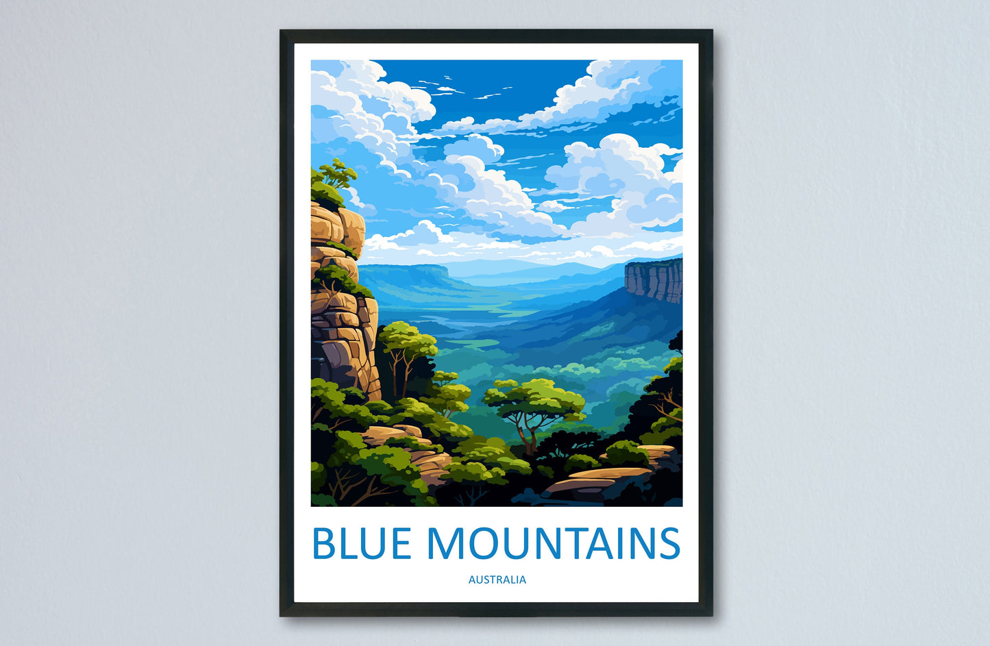 Blue Mountain Travel Print Wall Art Blue Mountain Wall Hanging Home Décor Blue Mountain Gift Art Lovers Wall Art Australia Poster Art