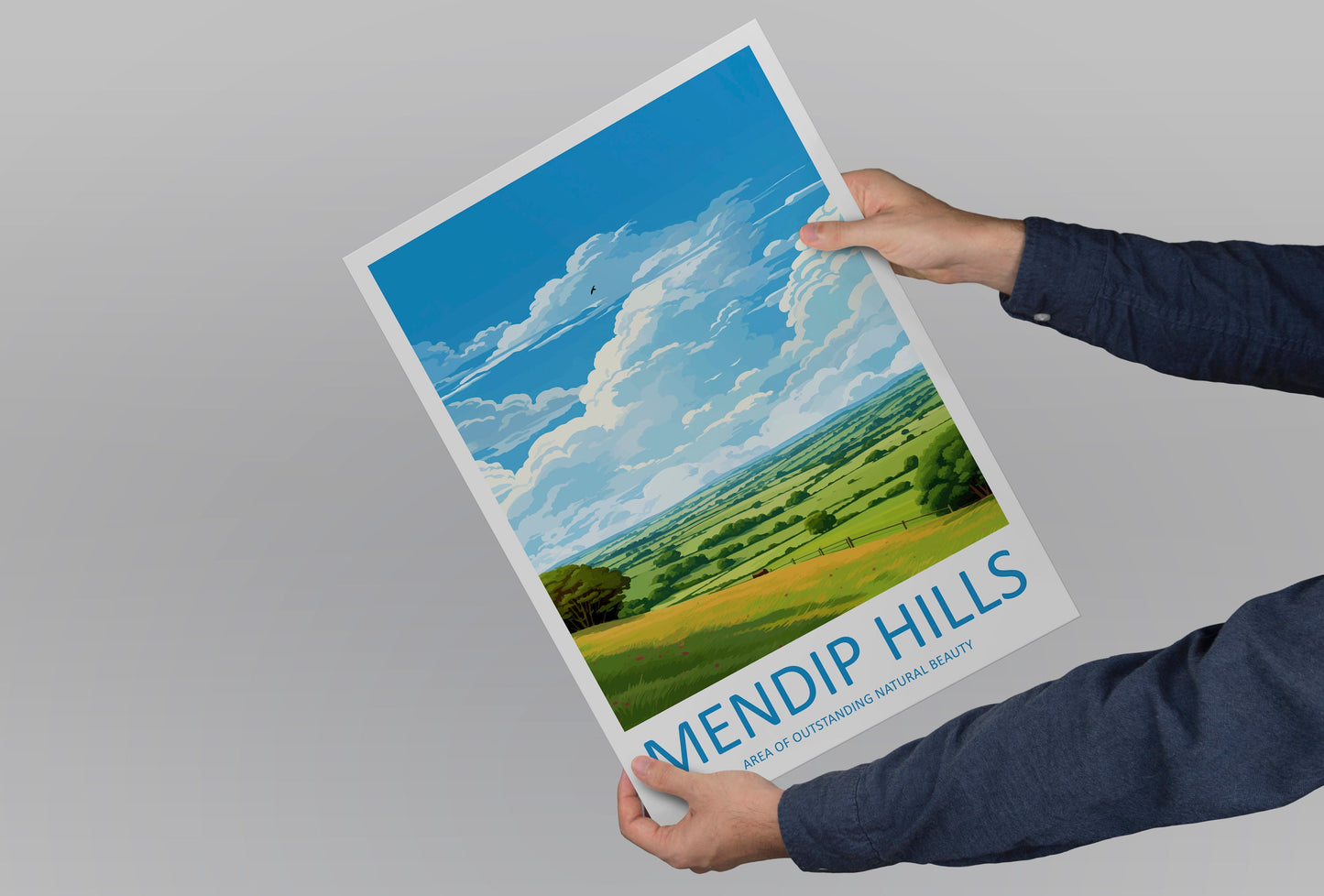 Mendip Hills Travel Print Wall Art Mendip Hills Wall Hanging Home Decor Mendip Hills Gift Art Lovers Wall Art AONB Print Travel Poster