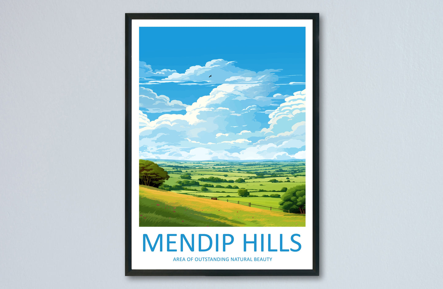 Mendip Hills Travel Print Wall Art Mendip Hills Wall Hanging Home Decor Mendip Hills Gift Art Lovers Wall Art AONB Print Travel Poster