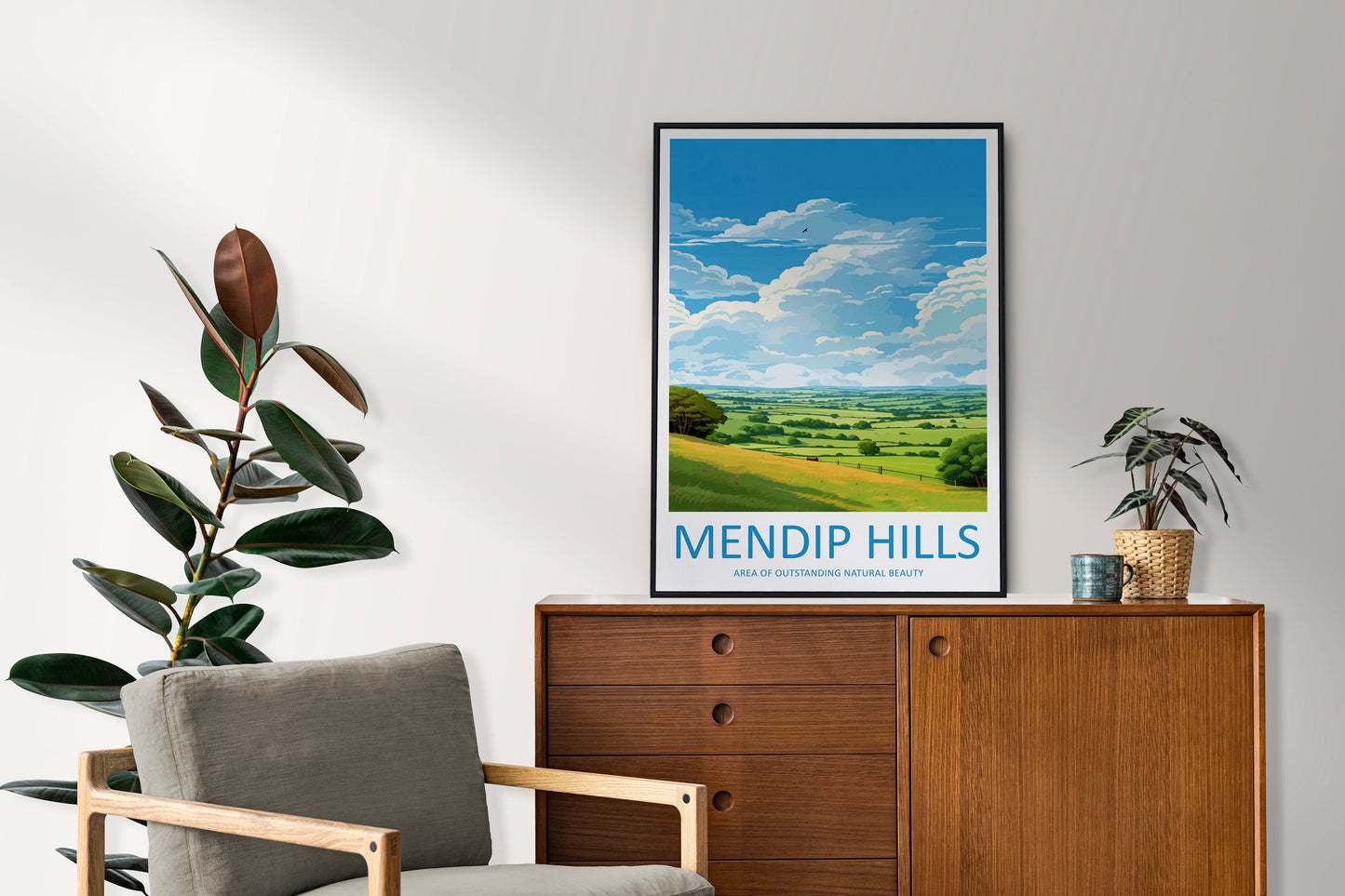 Mendip Hills Travel Print Wall Art Mendip Hills Wall Hanging Home Decor Mendip Hills Gift Art Lovers Wall Art AONB Print Travel Poster