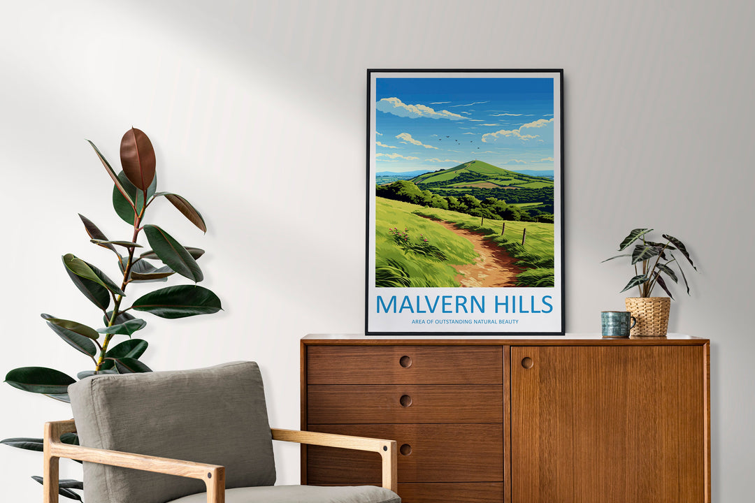 Malvern Hills Travel Print Wall Art Malvern Hills Wall Hanging Home Decor Malvern Hills Gift Art Lovers Wall Art AONB Print Travel Poster