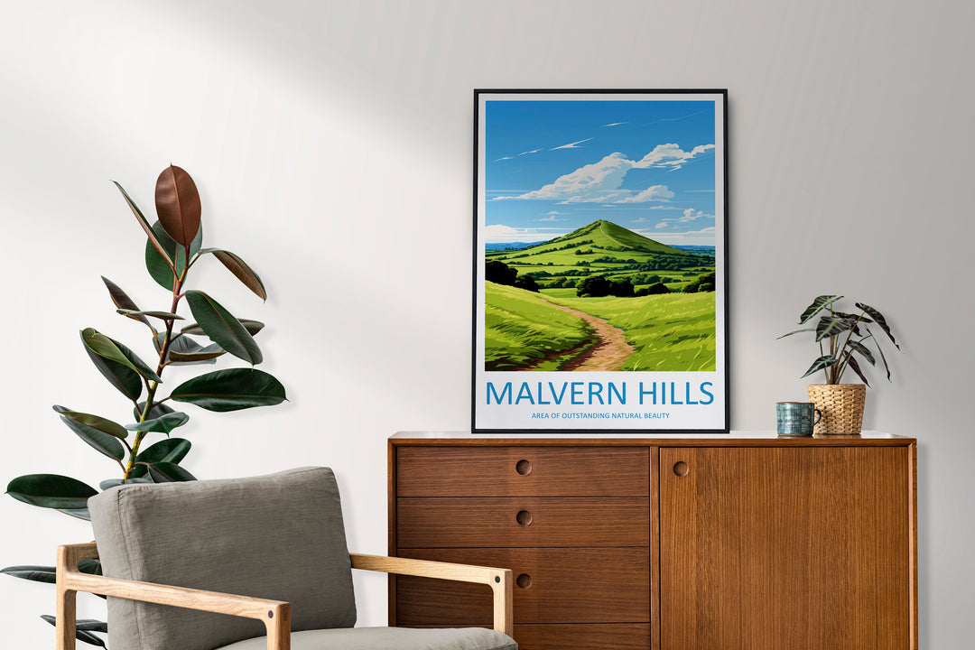 Malvern Hills Travel Print Wall Art Malvern Hills Wall Hanging Home Decor Malvern Hills Gift Art Lovers Wall Art AONB Print Travel Poster