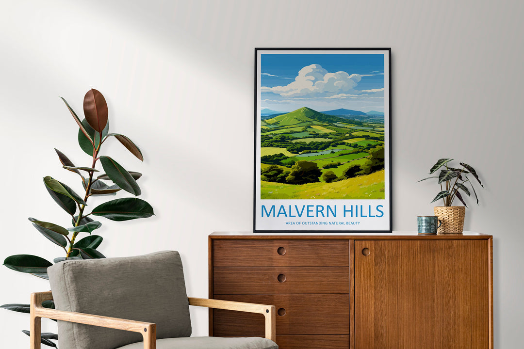 Malvern Hills Travel Print Wall Art Malvern Hills Wall Hanging Home Decor Malvern Hills Gift Art Lovers Wall Art AONB Print Travel Poster