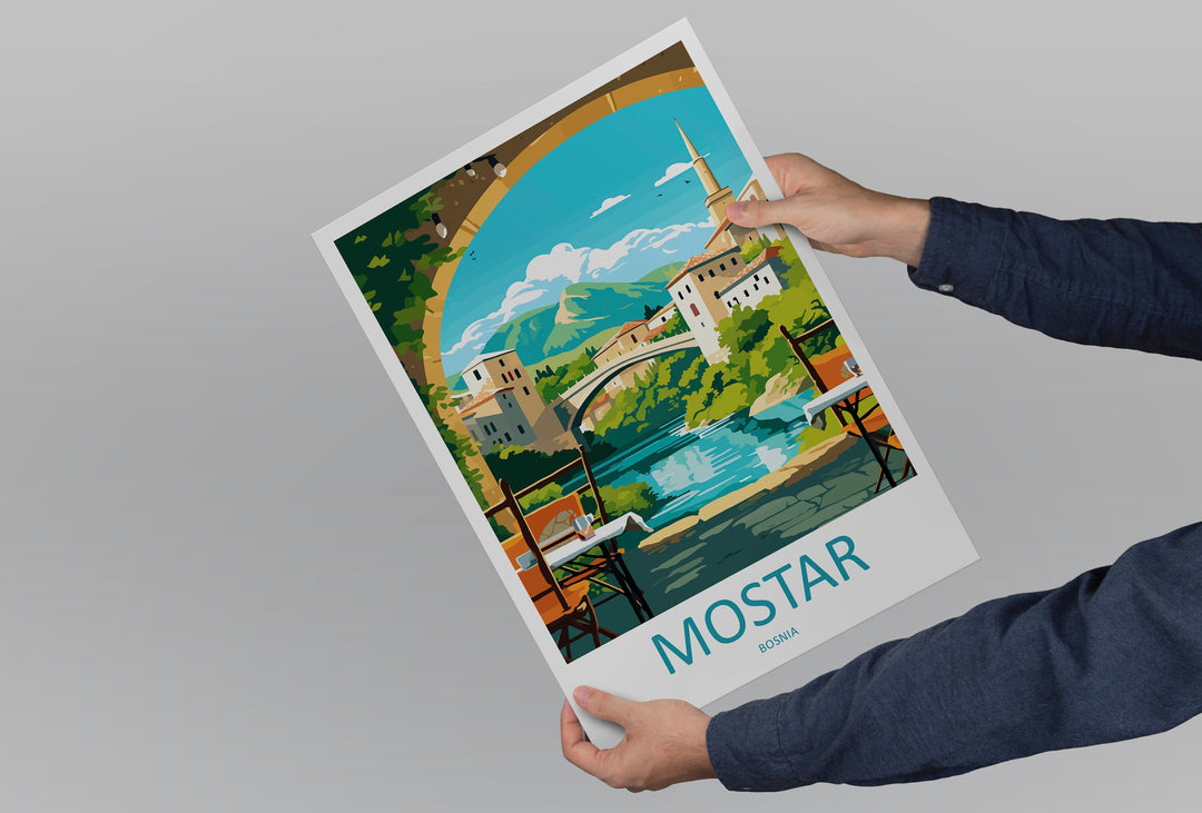Mostar Travel Print Mostar Bosnia Home Décor Mostar Art Print Herzegovina City Room Print For Stari Most Bridge Koski Mehmed-Pasha Gift Art