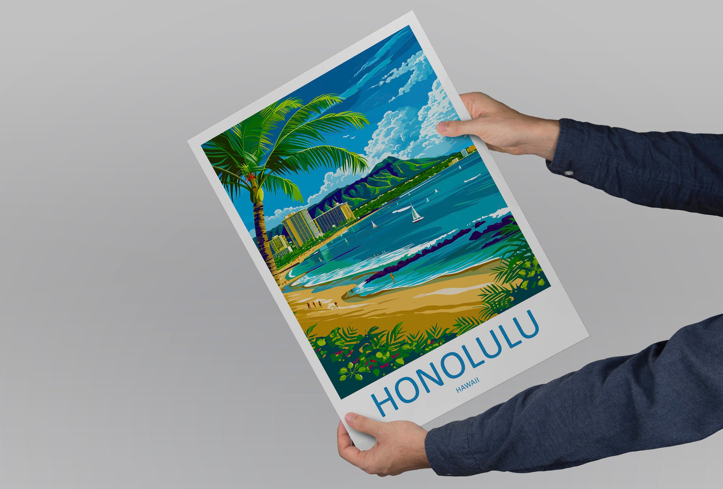Honolulu Travel Print Wall Art Honolulu Wall Hanging Home Décor Honolulu Gift Art Lovers Hawaii Art Lover Gift Print Artwork