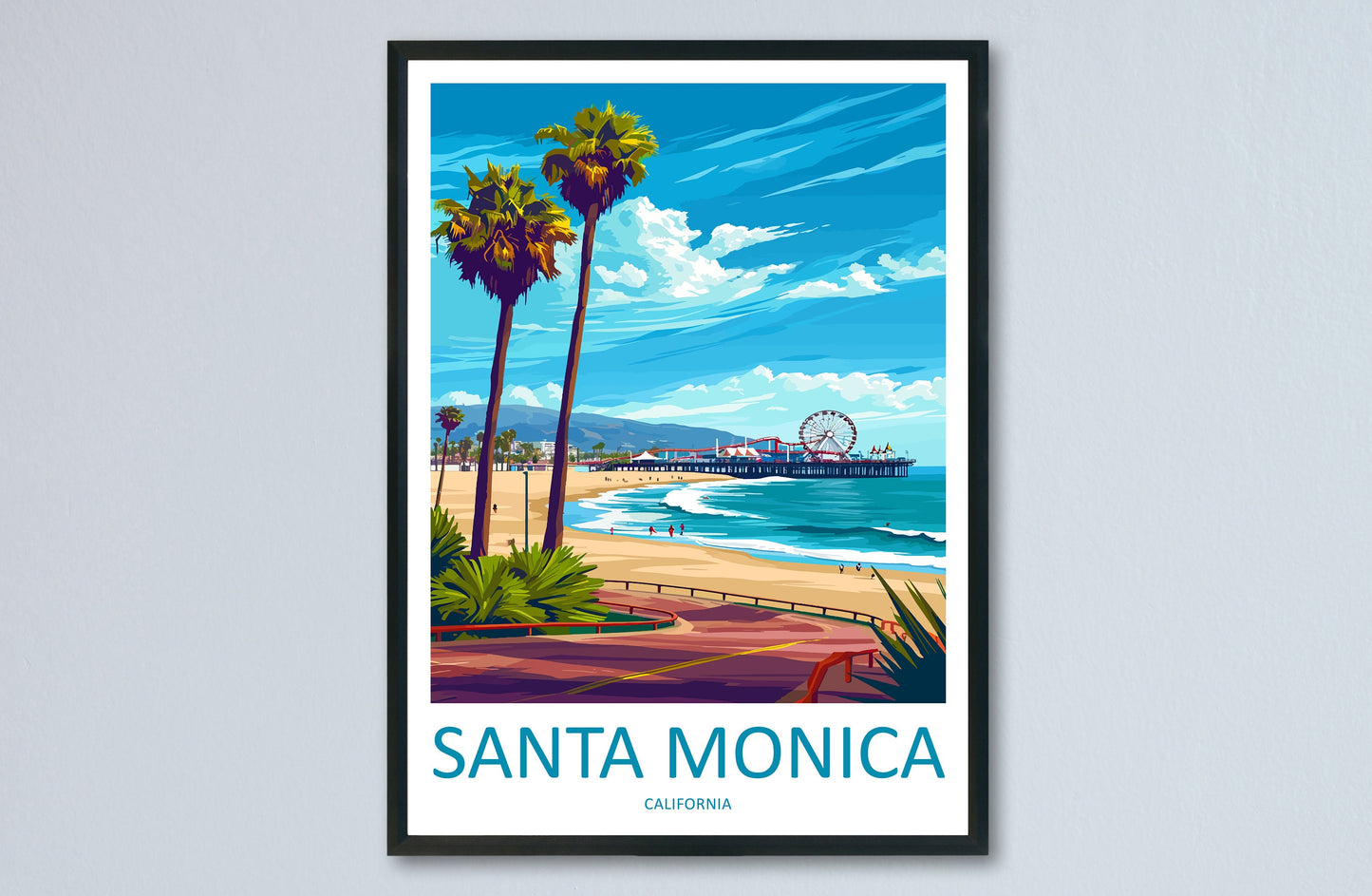 Santa Monica Travel Print Wall Art Santa Monica Wall Hanging Home Décor Santa Monica Gift Art Lovers California Art Lover Gift Santa Monica