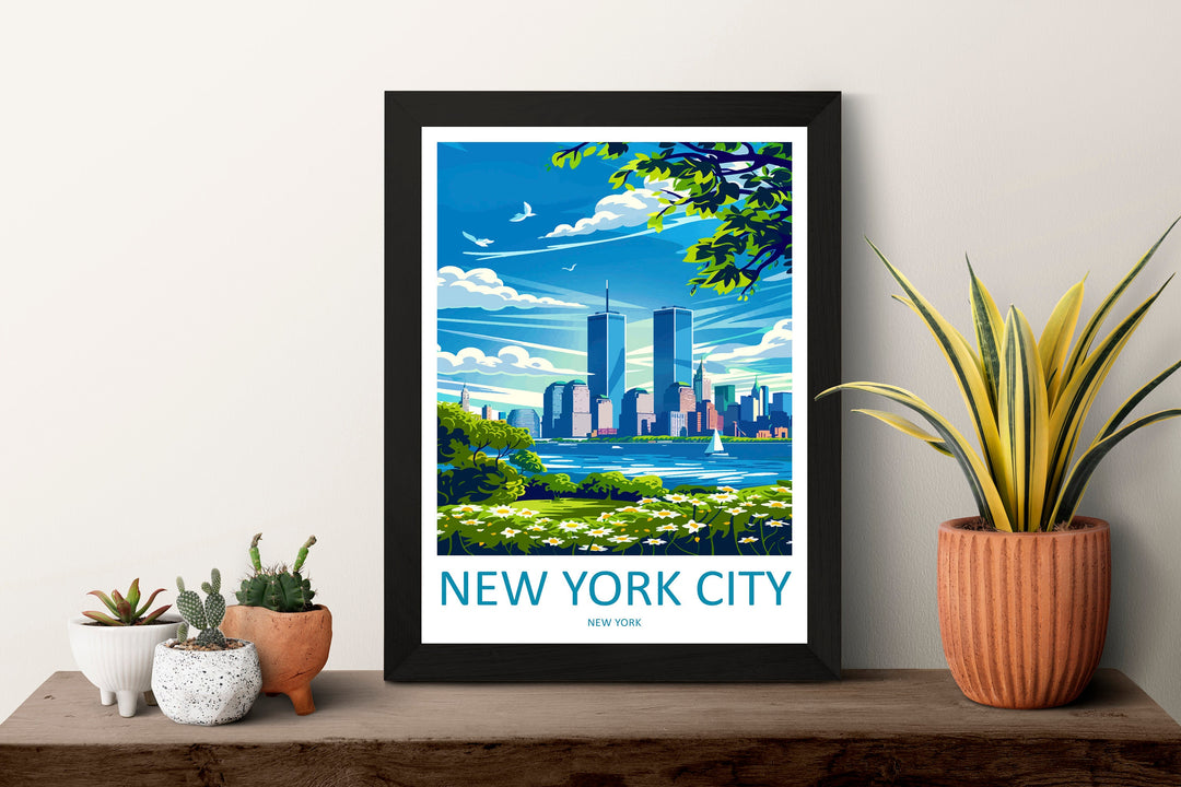 New York Twin Towers Retro Travel Print Wall Art New York Wall Hanging Home Décor New York Gift Art Lovers New York State Art Gift Lover