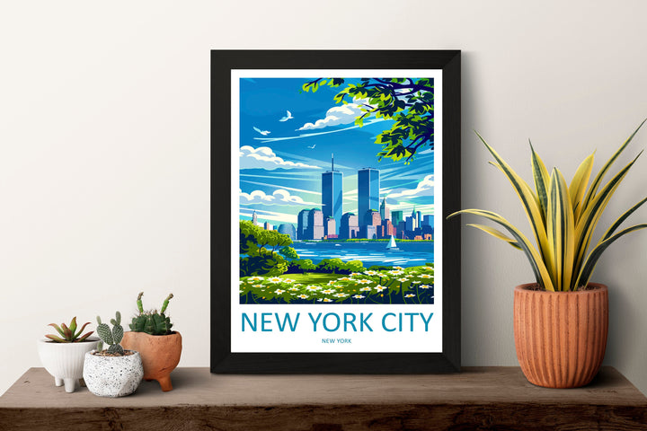New York Twin Towers Retro Travel Print Wall Art New York Wall Hanging Home Décor New York Gift Art Lovers New York State Art Gift Lover