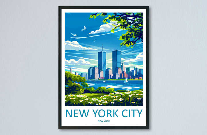 New York Twin Towers Retro Travel Print Wall Art New York Wall Hanging Home Décor New York Gift Art Lovers New York State Art Gift Lover