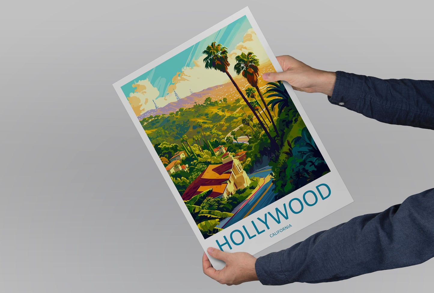 Hollywood Travel Print Wall Art Hollywood Wall Hanging Home Décor Hollywood Gift Art Lovers California Art Lover Gift Hollywood Hills