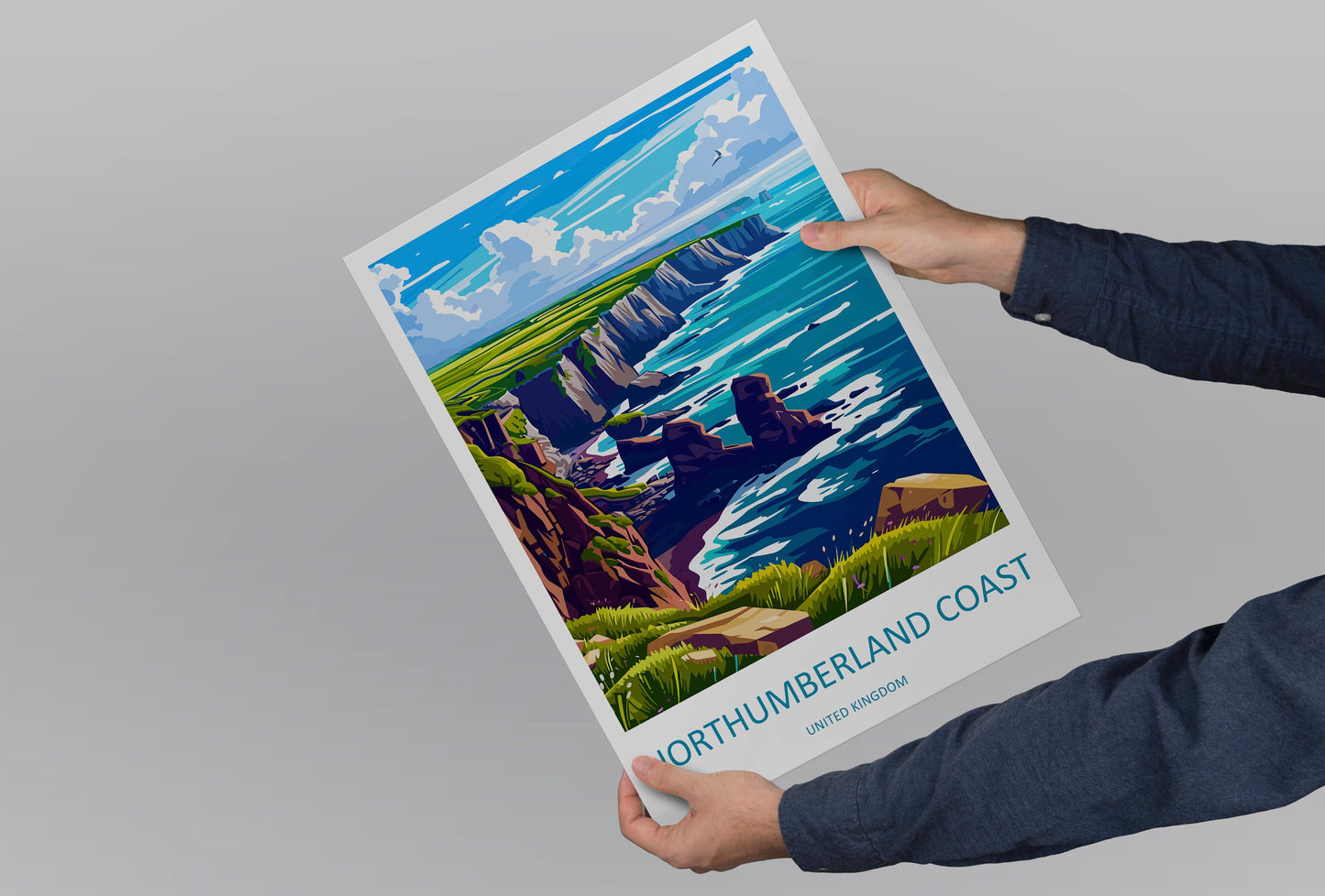 Northumberland Coast Travel Print Wall Art Northumberland Coast Wall Hanging Home Decor Northumberland Coast Gift Art Lovers Wall Art AONB