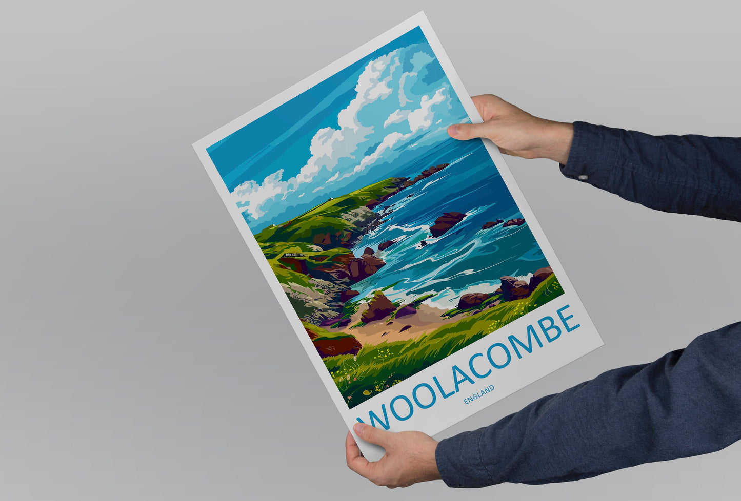 Woolacombe Travel Print Wall Art Woolacombe Wall Hanging Home Decor Woolacombe Gift Art Lovers Wall Art Devon Travel Art