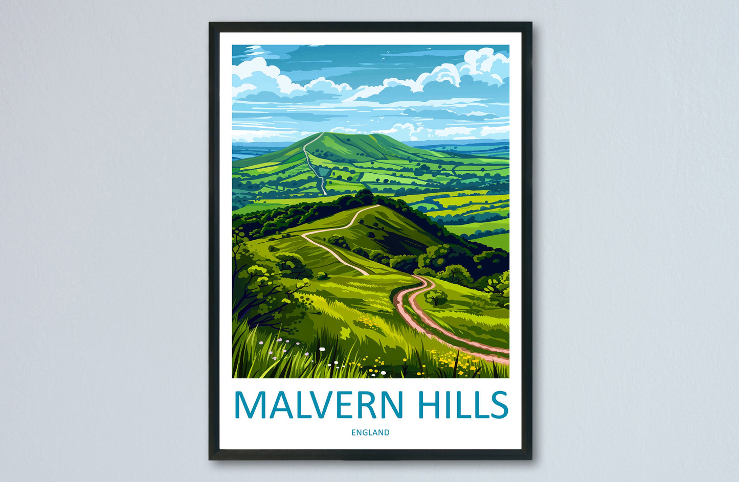 Malvern Hills Travel Print Wall Art Malvern Hills Wall Hanging Home Decoration Malvern Hills Gift Art Lovers Wall Art AONB Wall Print