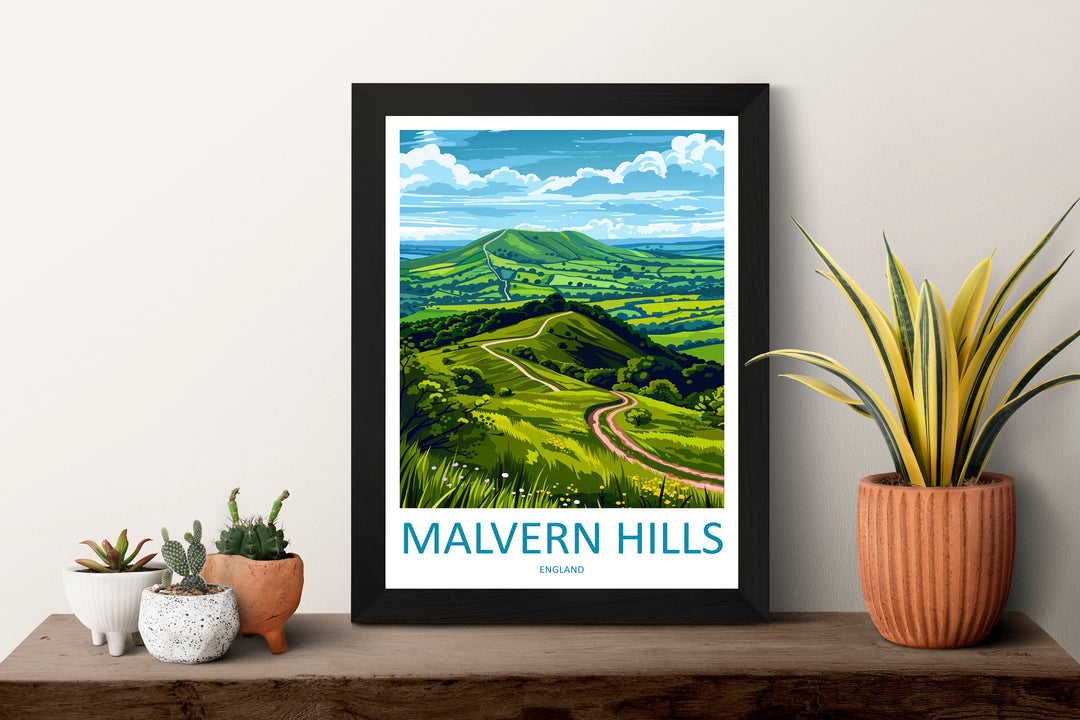 Malvern Hills Travel Print Wall Art Malvern Hills Wall Hanging Home Decoration Malvern Hills Gift Art Lovers Wall Art AONB Wall Print