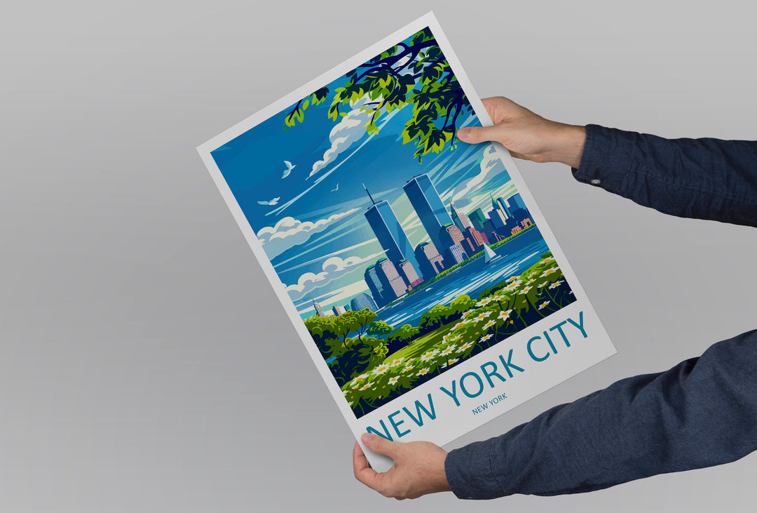 New York Twin Towers Retro Travel Print Wall Art New York Wall Hanging Home Décor New York Gift Art Lovers New York State Art Gift Lover