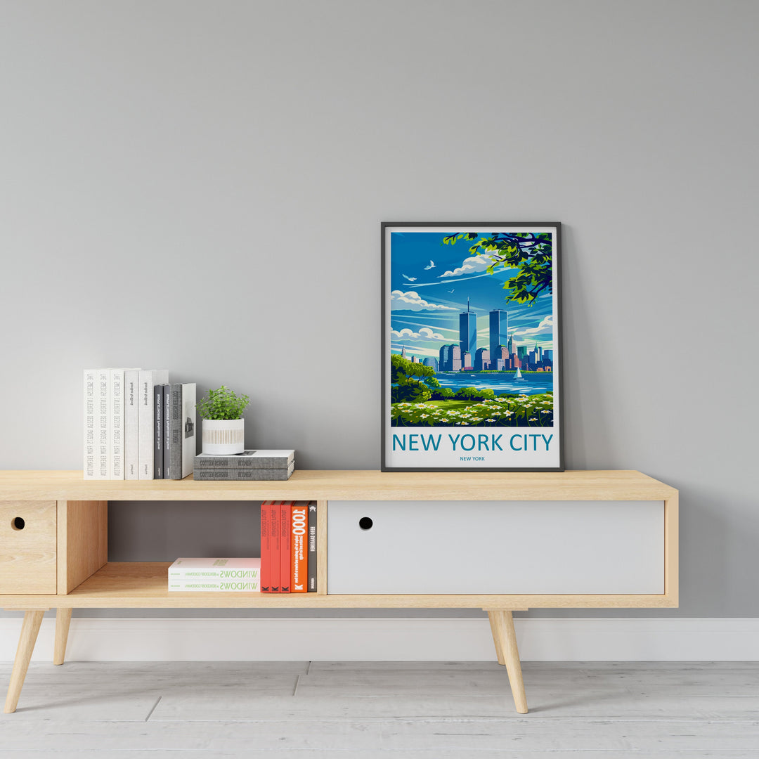 New York Twin Towers Retro Travel Print Wall Art New York Wall Hanging Home Décor New York Gift Art Lovers New York State Art Gift Lover