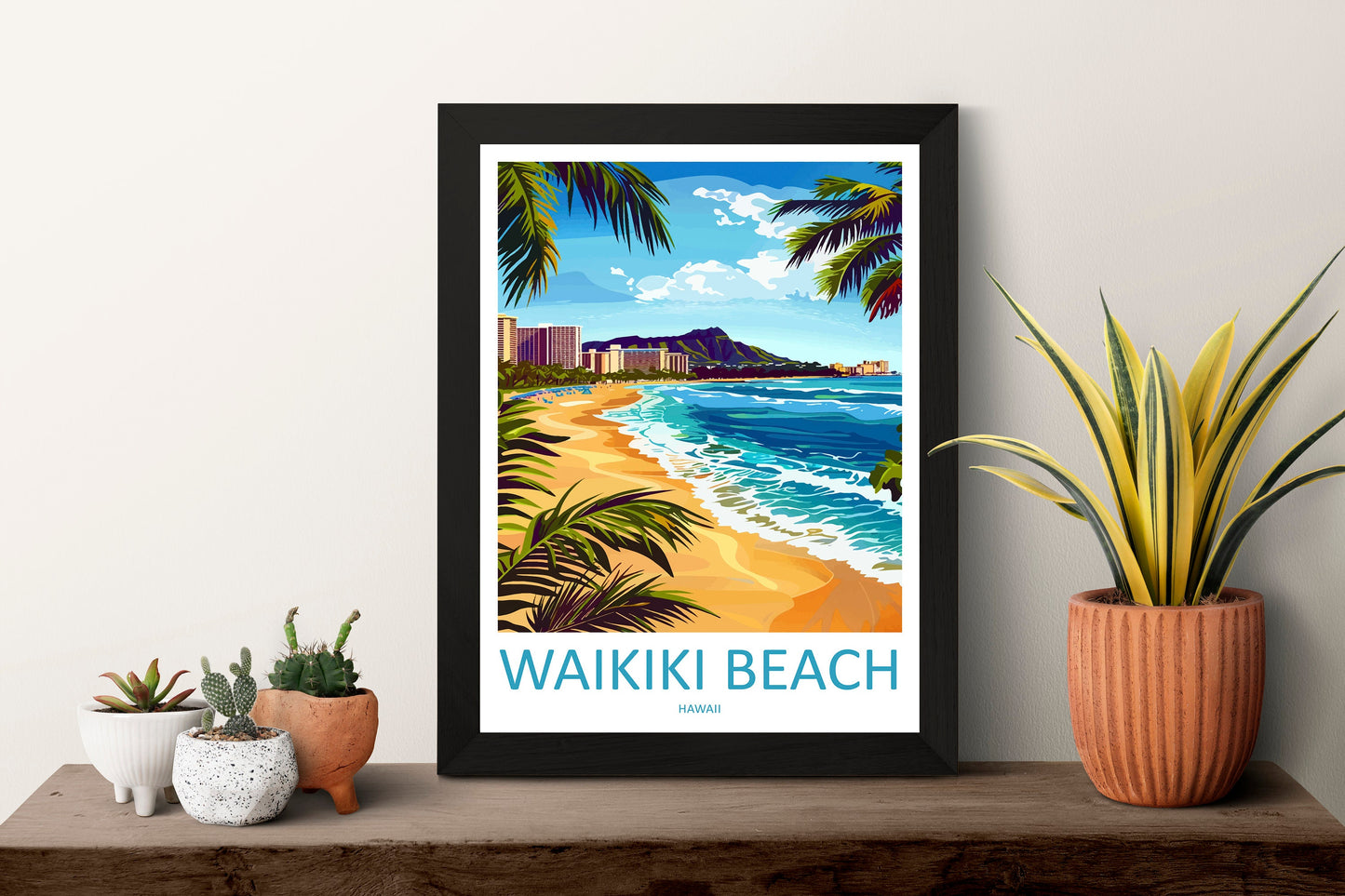 Waikiki Beach Travel Print Wall Art Waikiki Beach Wall Hanging Home Décor Waikiki Beach Gift Art Lovers Hawaii Art Lover Gift Print Artwork