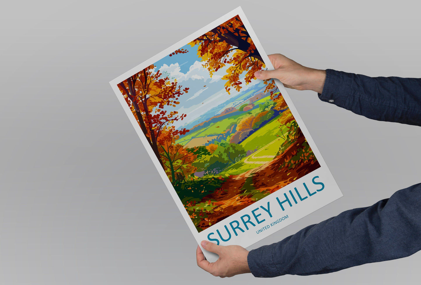 Surrey Hills Travel Print Wall Art Surrey Hills Wall Hanging Home Decoration Surrey Hills Gift Art Lovers Wall Art Print Art Surrey Hills