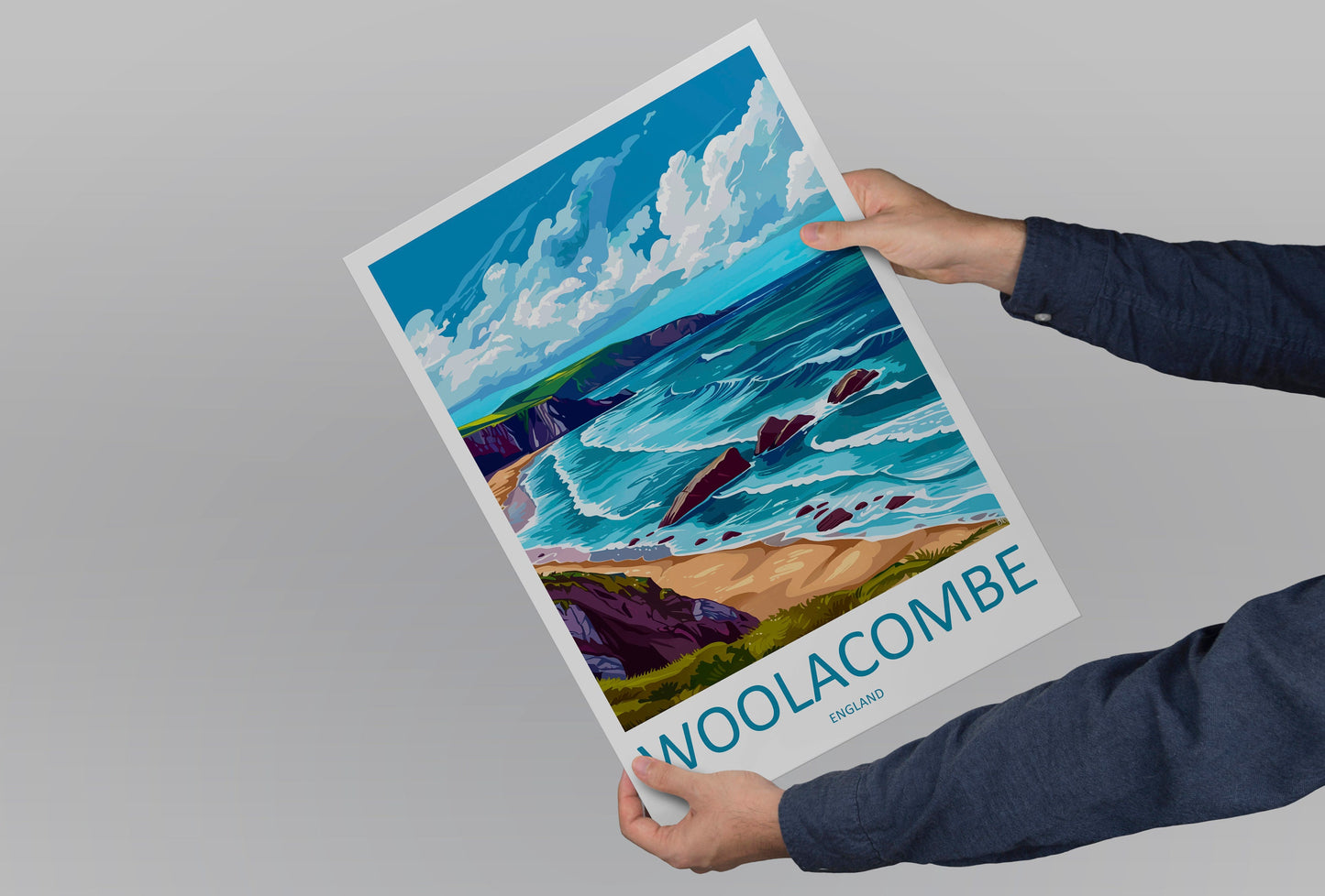 Woolacombe Travel Print Wall Art Woolacombe Wall Hanging Home Decor Woolacombe Gift Art Lovers Wall Art Devon Travel Art