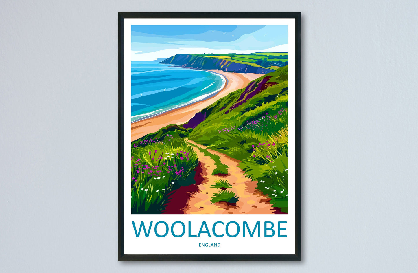 Woolacombe Travel Print Wall Art Woolacombe Wall Hanging Home Decor Woolacombe Gift Art Lovers Wall Art Devon Travel Art