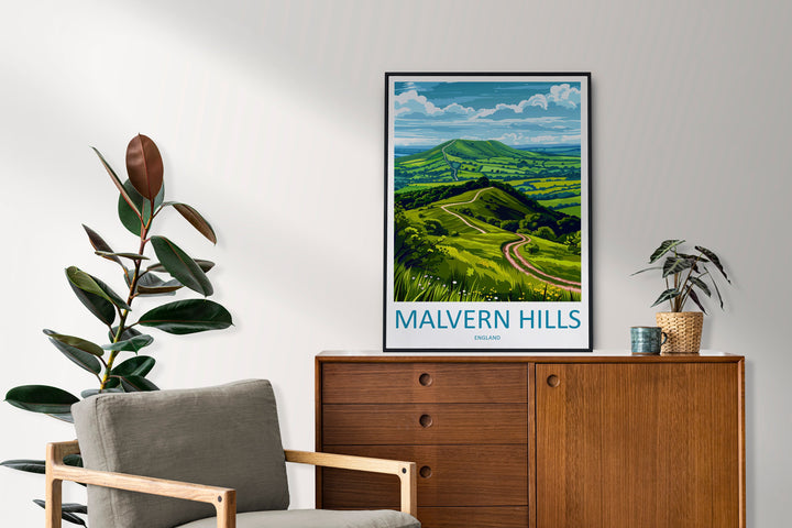 Malvern Hills Travel Print Wall Art Malvern Hills Wall Hanging Home Decoration Malvern Hills Gift Art Lovers Wall Art AONB Wall Print