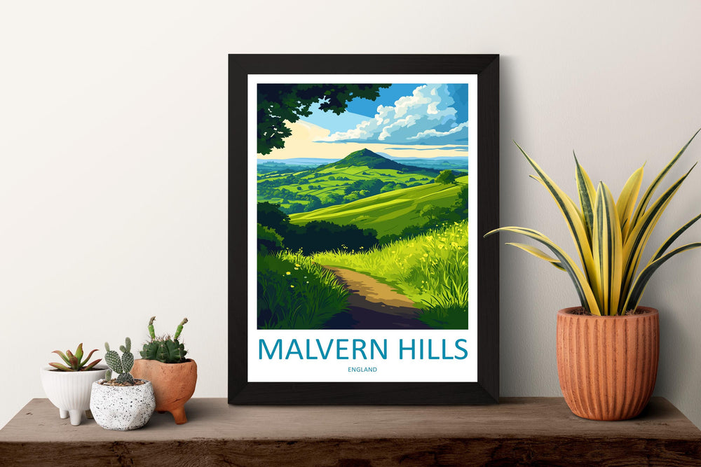 Malvern Hills Travel Print Wall Art Malvern Hills Wall Hanging Home Decoration Malvern Hills Gift Art Lovers Wall Art AONB Wall Print