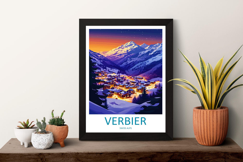 Verbier Travel Print Wall Art Verbier Wall Hanging Home Décor Verbier Gift Art Lovers Ski Art Lover Gift Verbier Print Skiing Art Poster