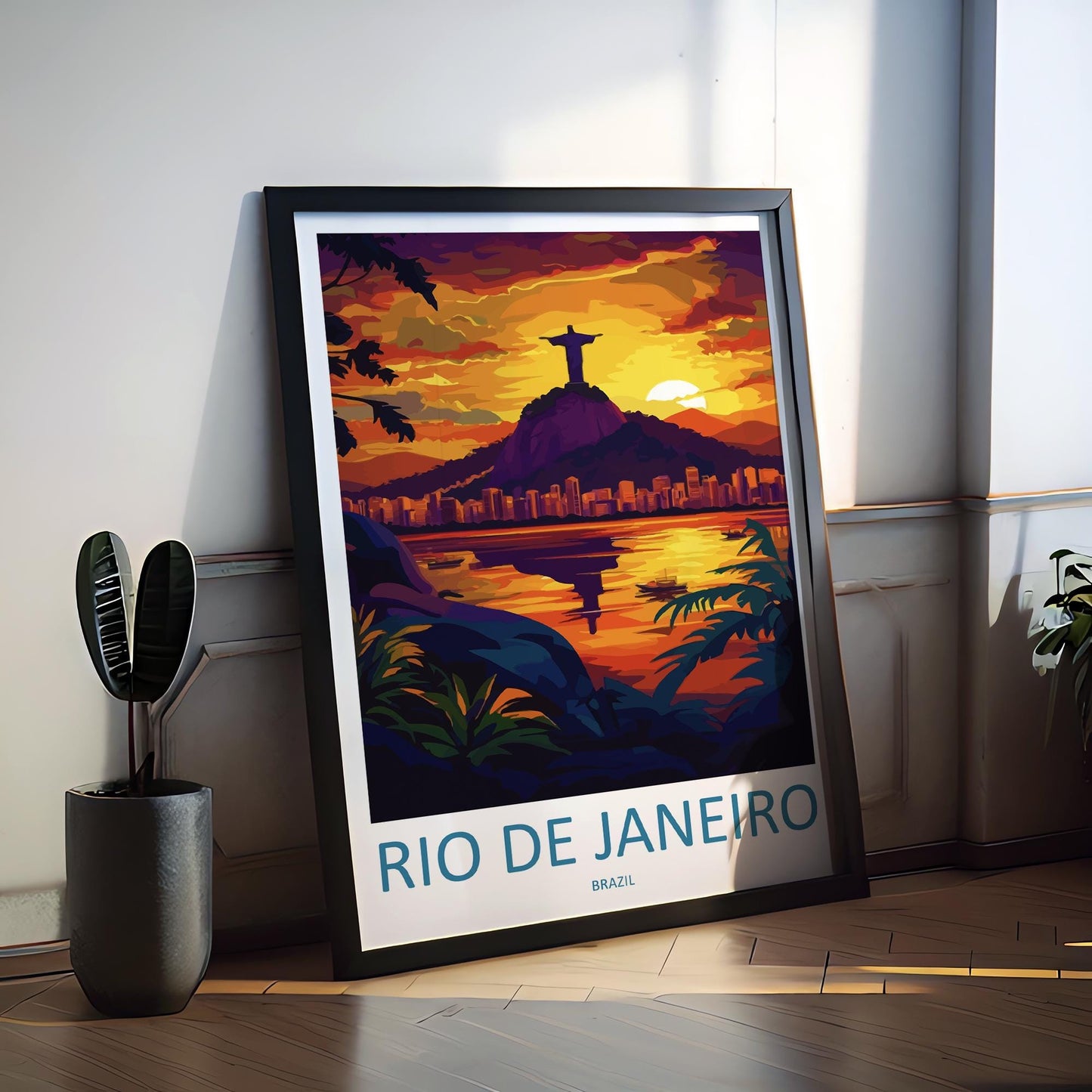 Rio de Janeiro Print Rio Wall Art Brazil City Poster Christ the Redeemer Decor Gift for Beach Lover Tropical Skyline Art Print