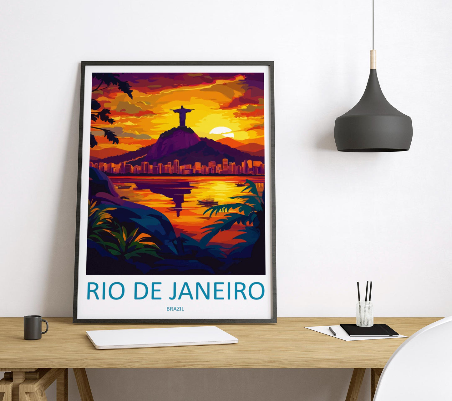 Rio de Janeiro Print Rio Wall Art Brazil City Poster Christ the Redeemer Decor Gift for Beach Lover Tropical Skyline Art Print