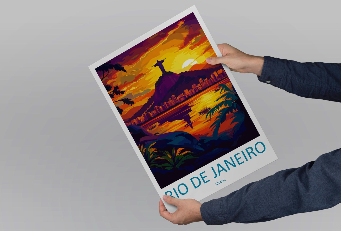 Rio de Janeiro Print Rio Wall Art Brazil City Poster Christ the Redeemer Decor Gift for Beach Lover Tropical Skyline Art Print