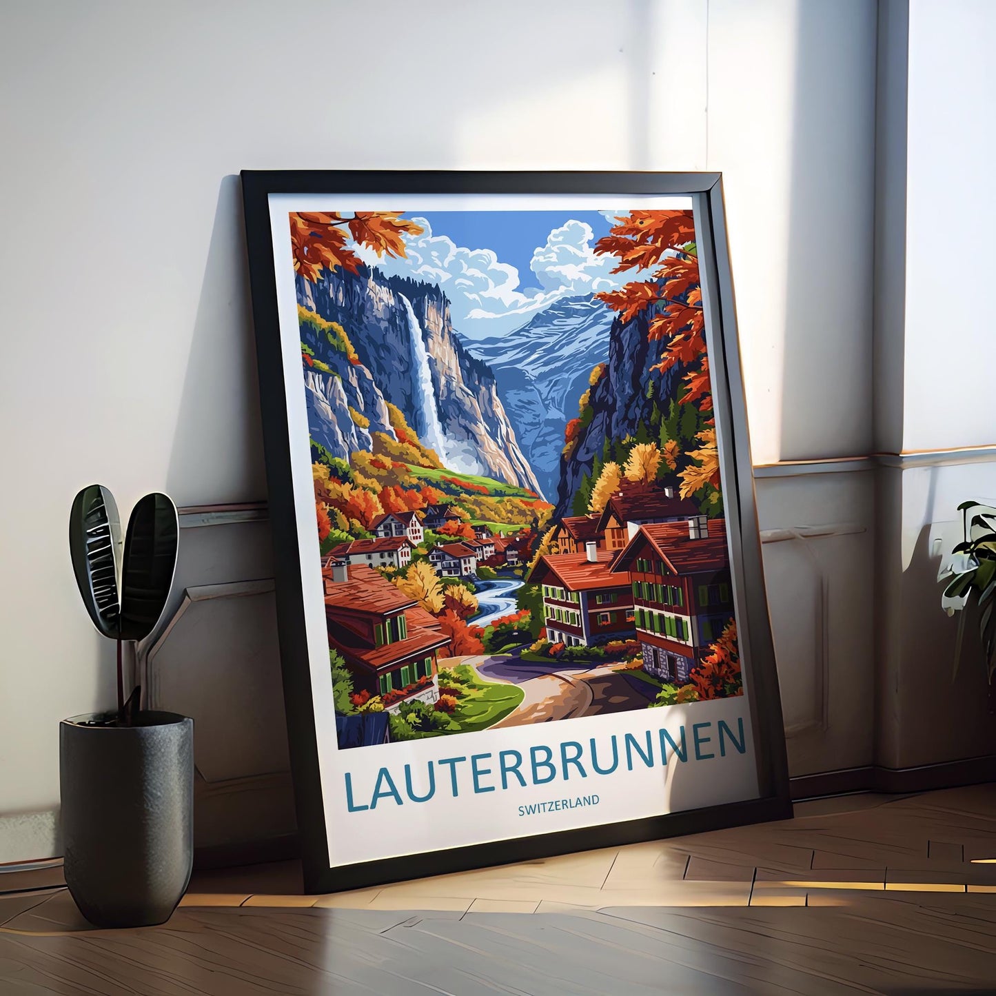 Lauterbrunnen Travel Print Switzerland Wall Art Mountain Valley Poster Alpine Decor Gift for Nature Lover Scenic Landscape Art