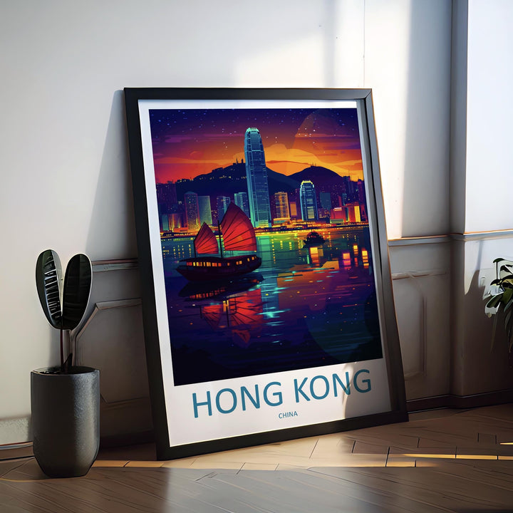 Hong Kong Travel Print Asia Wall Art City Skyline Poster Urban Decor Gift for City Lover Victoria Harbour Nightscape Art Print