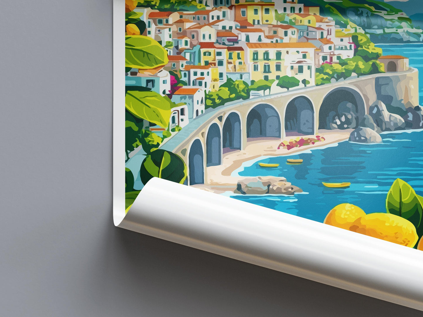 Amalfi Coast Travel Print Italy Wall Art Coastal Landscape Poster Mediterranean Decor Gift for Beach Lover Scenic Village Art