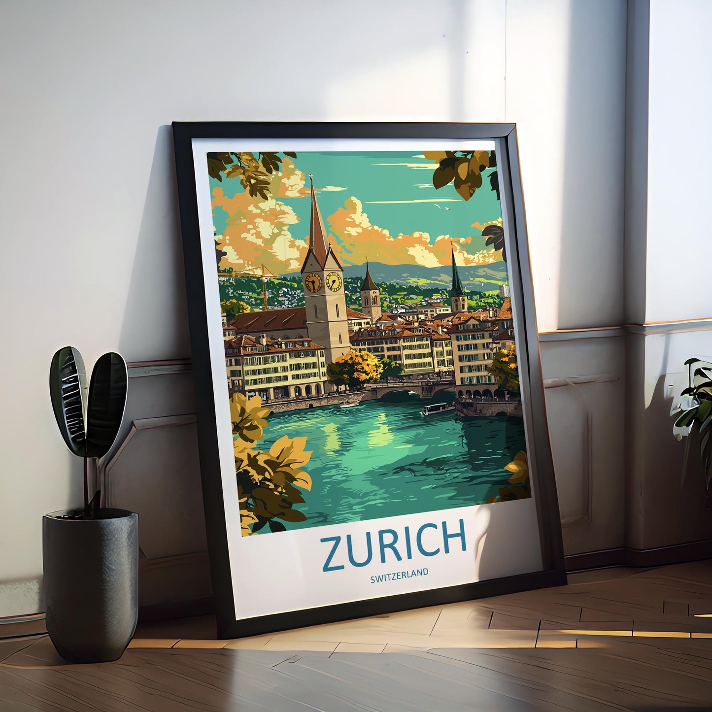 Zurich Travel Print Switzerland Wall Art Cityscape Poster Lake Zurich Decor Gift for Europe Lover Swiss Architecture Art