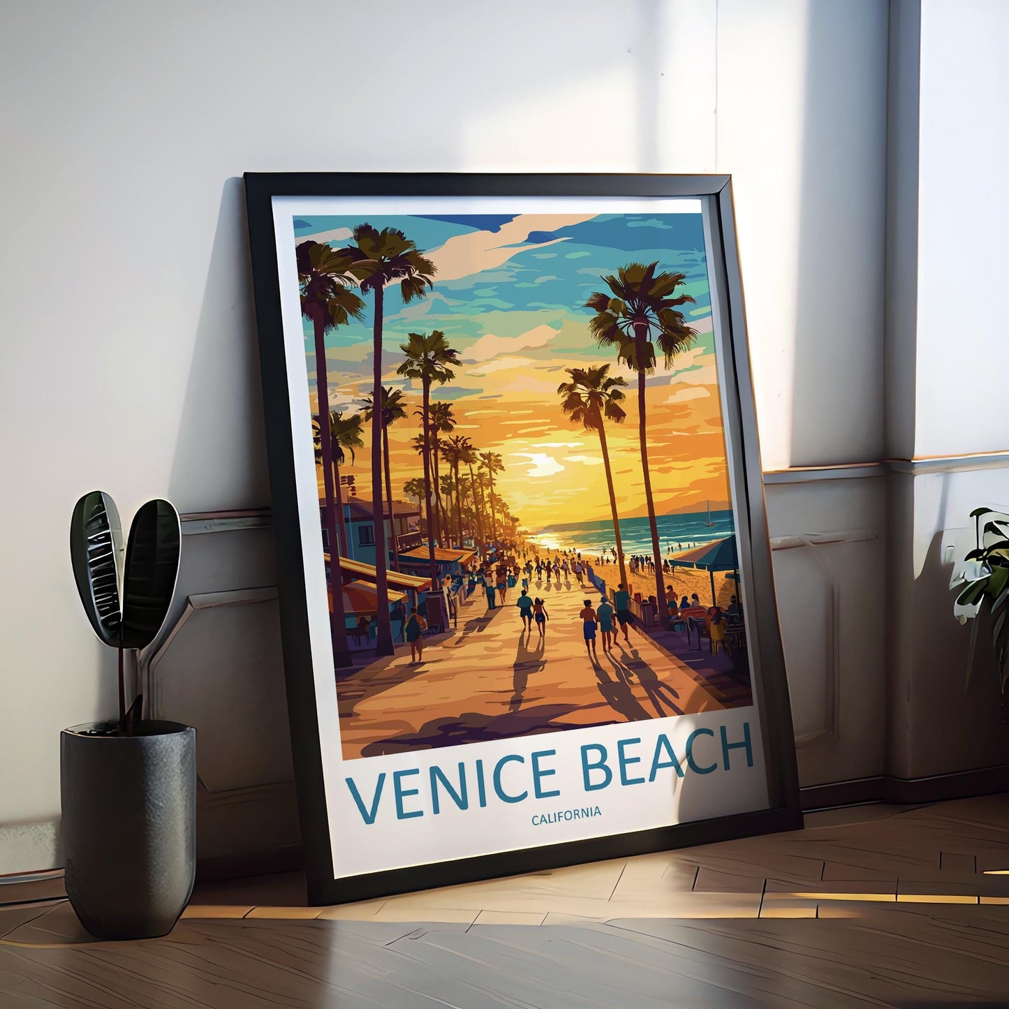 Venice Beach Travel Print California Wall Art Coastal Poster Urban Decor Gift for Beach Lover LA Boardwalk Landscape Art