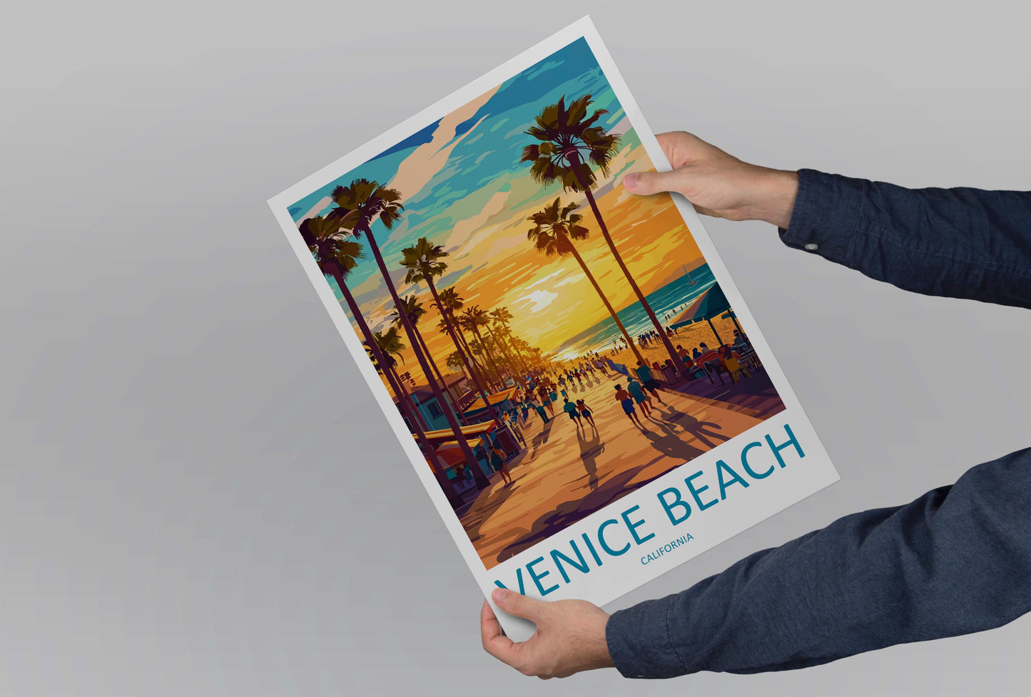 Venice Beach Travel Print California Wall Art Coastal Poster Urban Decor Gift for Beach Lover LA Boardwalk Landscape Art