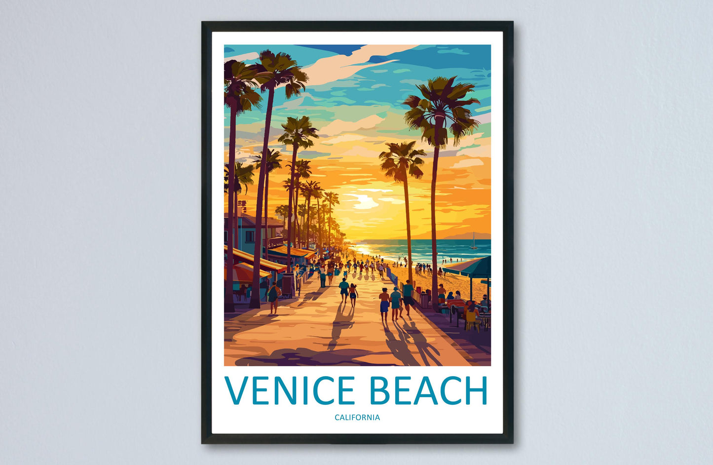 Venice Beach Travel Print California Wall Art Coastal Poster Urban Decor Gift for Beach Lover LA Boardwalk Landscape Art