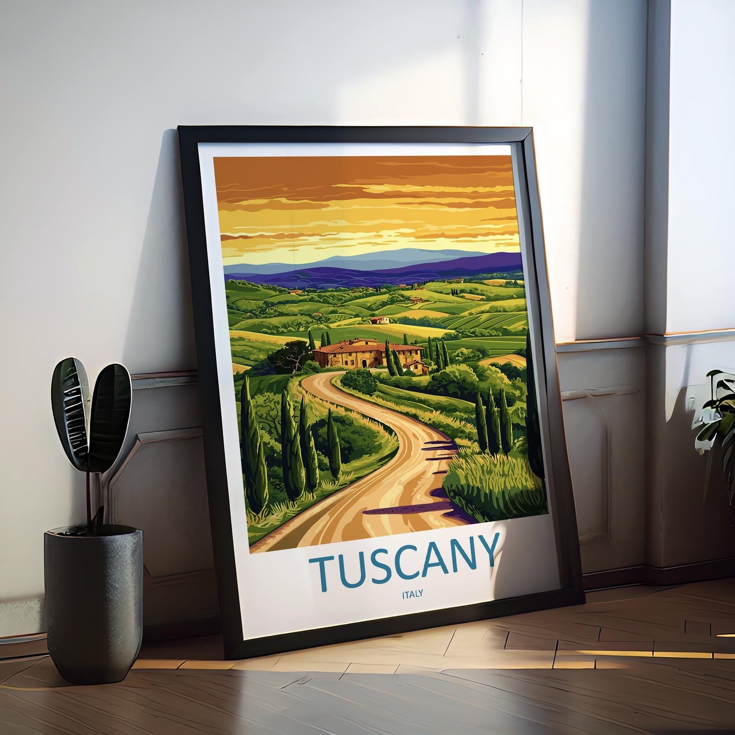Tuscany Travel Print Italy Wall Art Countryside Landscape Poster Rustic Decor Gift for Wine Lover Scenic Village Art Print