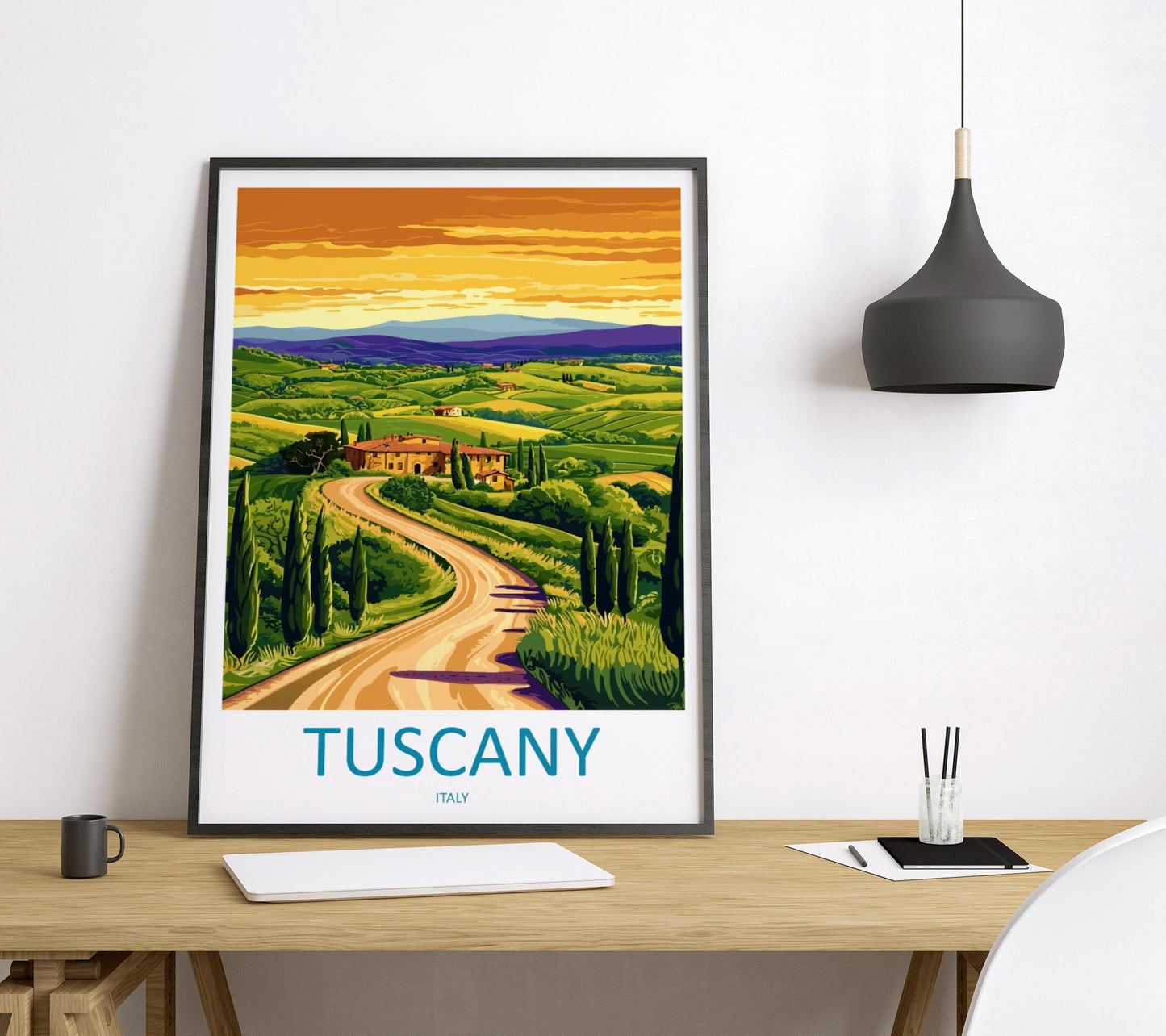 Tuscany Travel Print Italy Wall Art Countryside Landscape Poster Rustic Decor Gift for Wine Lover Scenic Village Art Print
