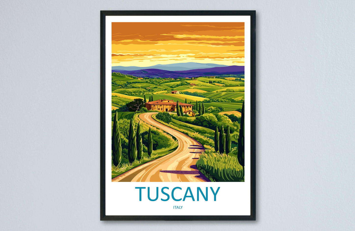 Tuscany Travel Print Italy Wall Art Countryside Landscape Poster Rustic Decor Gift for Wine Lover Scenic Village Art Print