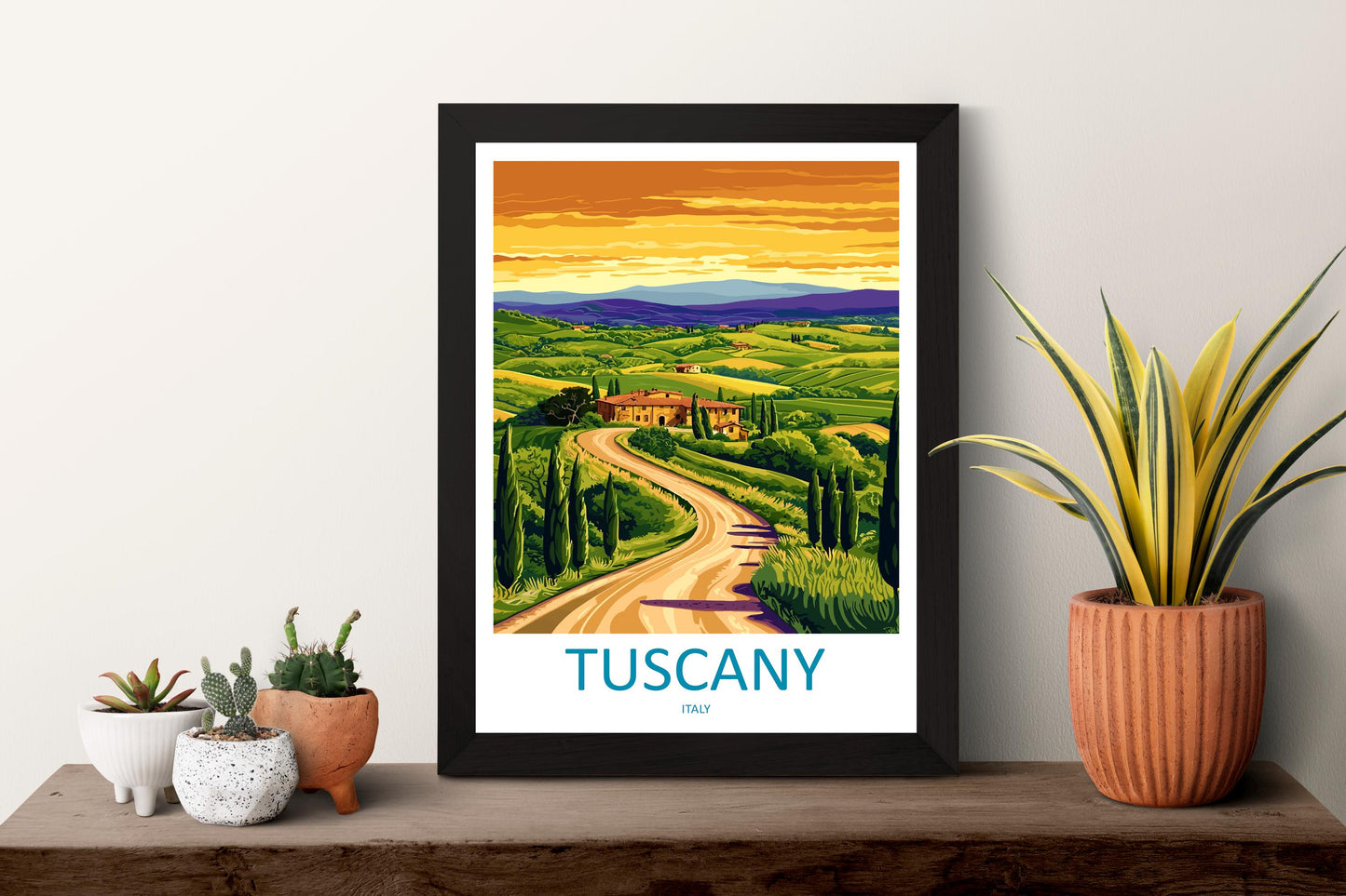 Tuscany Travel Print Italy Wall Art Countryside Landscape Poster Rustic Decor Gift for Wine Lover Scenic Village Art Print