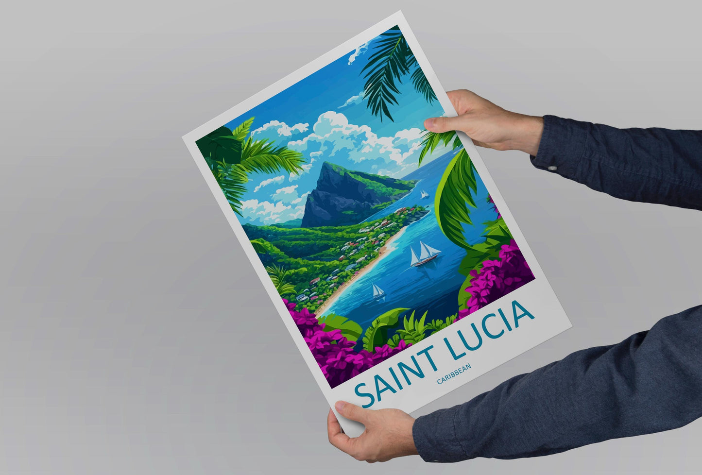 Saint Lucia Travel Print St Lucia Wall Art Caribbean Island Poster Tropical Decor Gift for Beach Lover Pitons Sunset Art Print