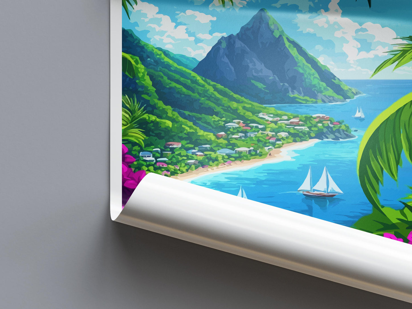 Saint Lucia Travel Print St Lucia Wall Art Caribbean Island Poster Tropical Decor Gift for Beach Lover Pitons Sunset Art Print
