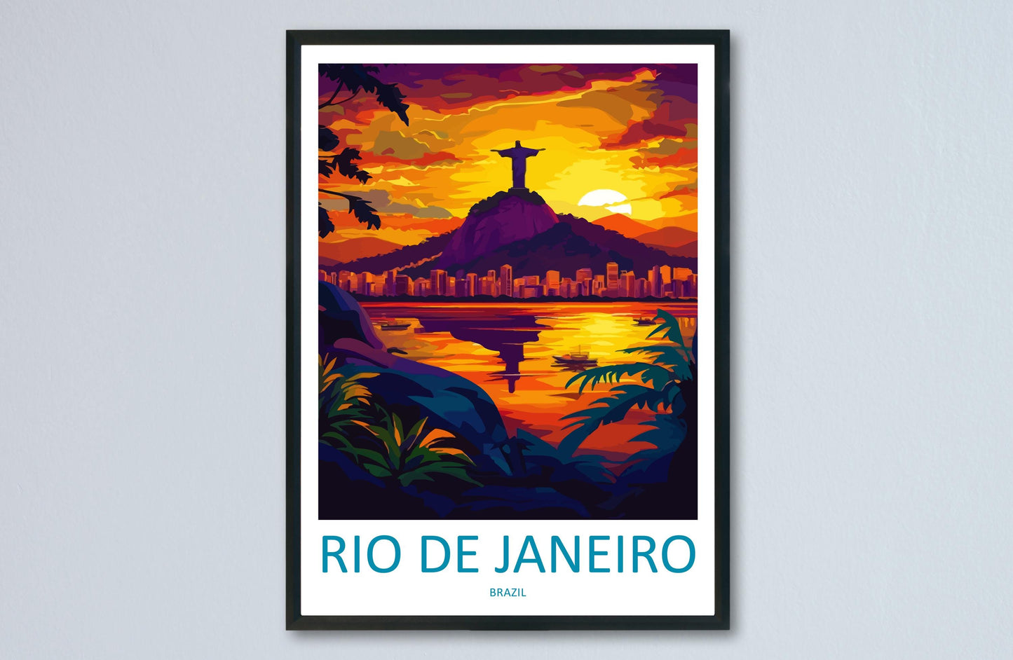 Rio de Janeiro Print Rio Wall Art Brazil City Poster Christ the Redeemer Decor Gift for Beach Lover Tropical Skyline Art Print