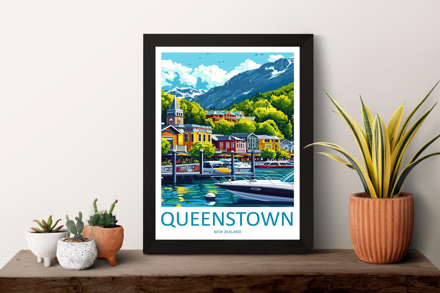 Queenstown Travel Print New Zealand Wall Art Mountain Lake Poster Adventure Decor Gift for Nature Lover Scenic Landscape Art