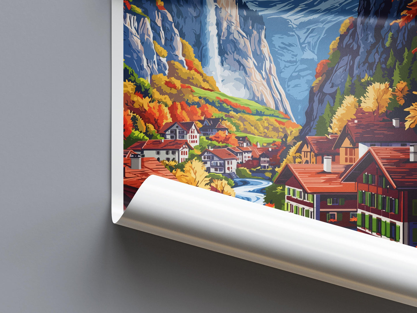 Lauterbrunnen Travel Print Switzerland Wall Art Mountain Valley Poster Alpine Decor Gift for Nature Lover Scenic Landscape Art