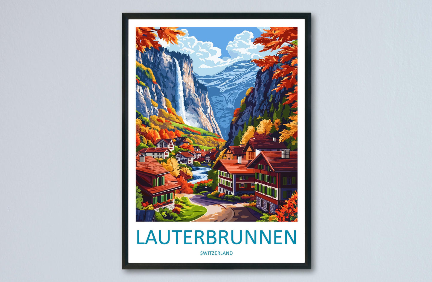 Lauterbrunnen Travel Print Switzerland Wall Art Mountain Valley Poster Alpine Decor Gift for Nature Lover Scenic Landscape Art