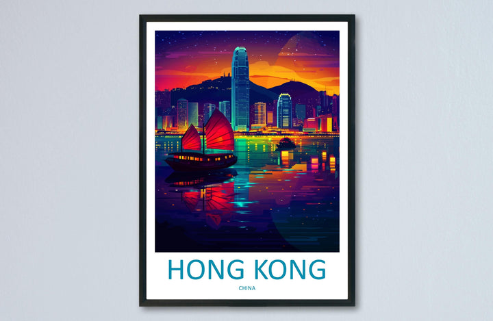Hong Kong Travel Print Asia Wall Art City Skyline Poster Urban Decor Gift for City Lover Victoria Harbour Nightscape Art Print